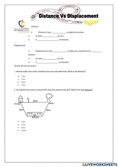 distance and displacement worksheet quizlet